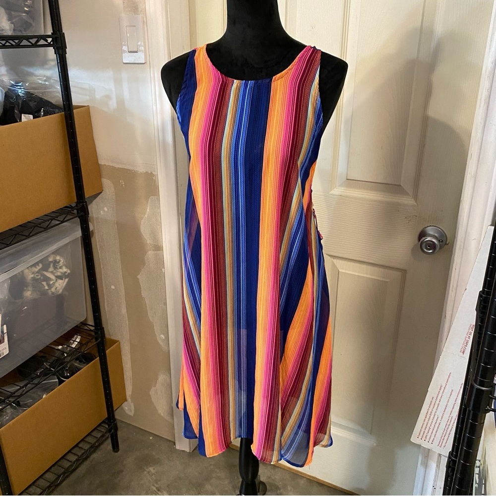 NOBO Bathing suit Cover up Sheer Dress Striped Laced up sides Sz 15-17 Swimsuit